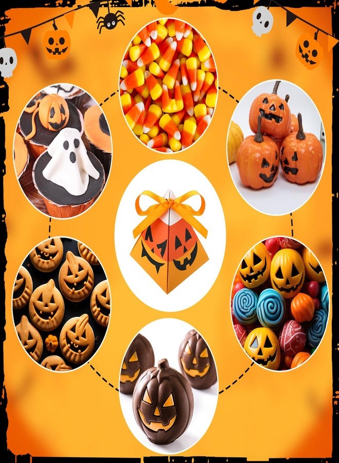 Feifeiya 24 Pcs Halloween Treat Boxes Candy Box Pumpkin Gift Boxes Cookies Candy Corn Triangle Sweet Gift Container with Ribbon Trick or Treat Goodie Decor for Halloween Party Supplies - Image 4